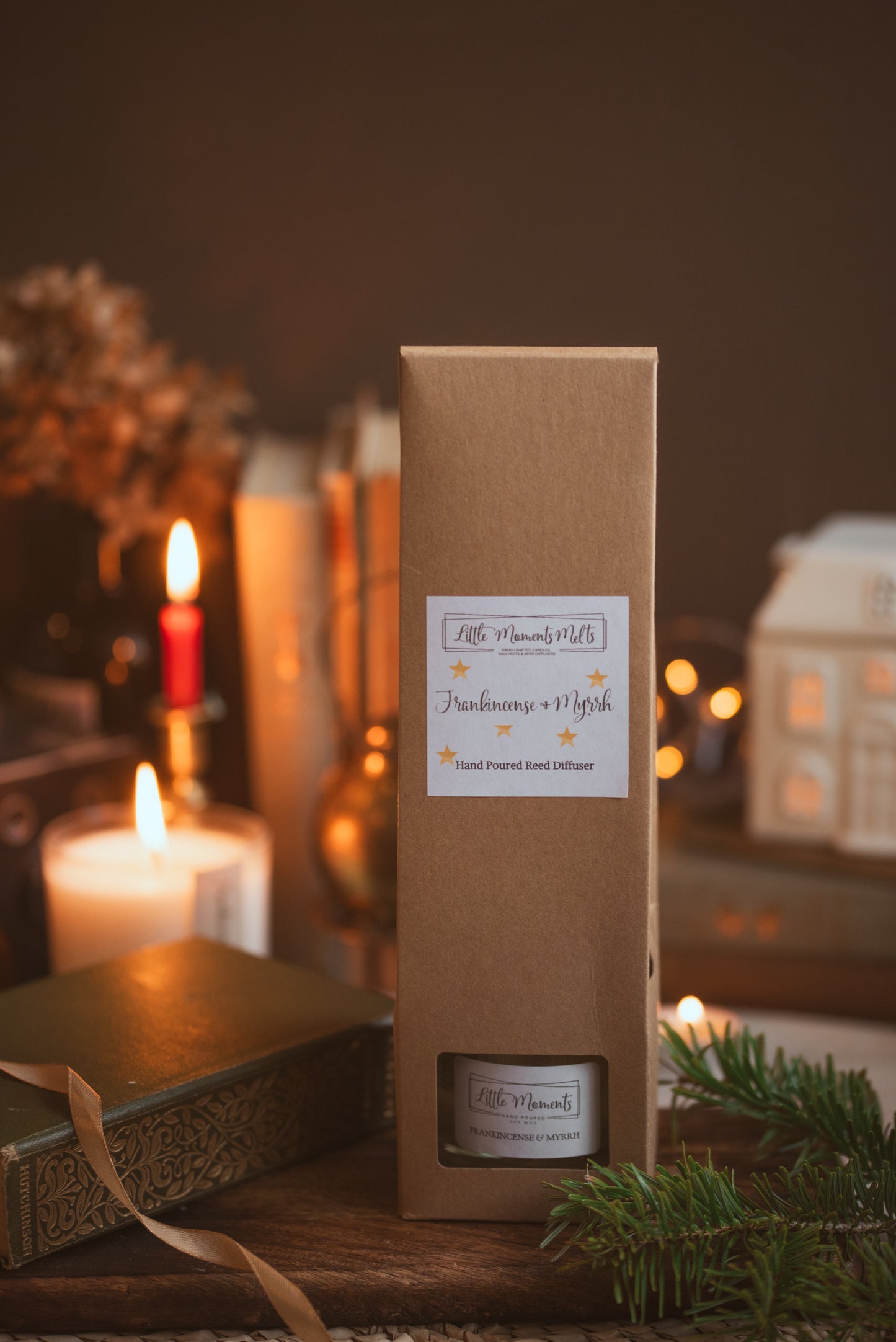Brown boxed diffuser in a Christmas setting