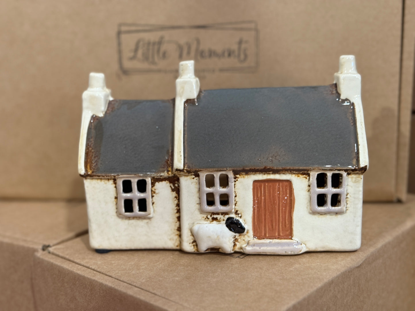 Traditional Ceramic Slate Roof Croft House Tealight Holder