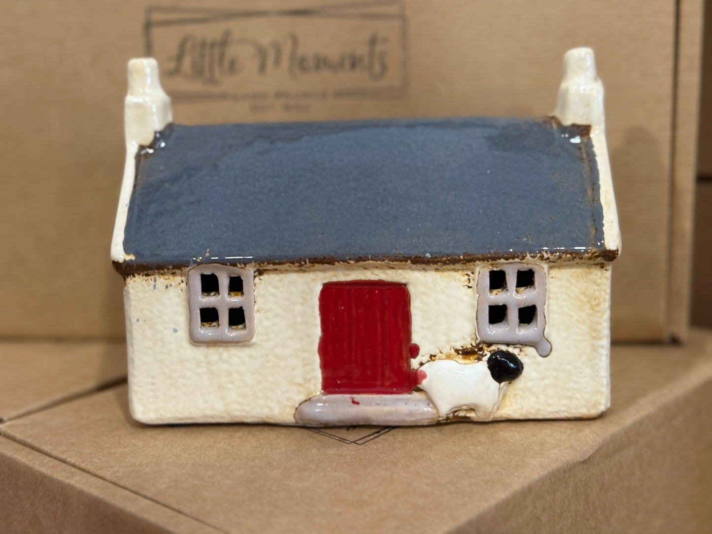 Rustic Ceramic Navy Roof Croft House Tealight Holder with Sheep
