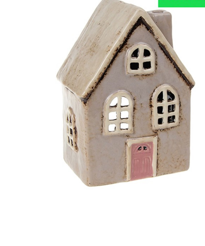 Elegant Lilac Ceramic House Tealight Holder with Arched Windows