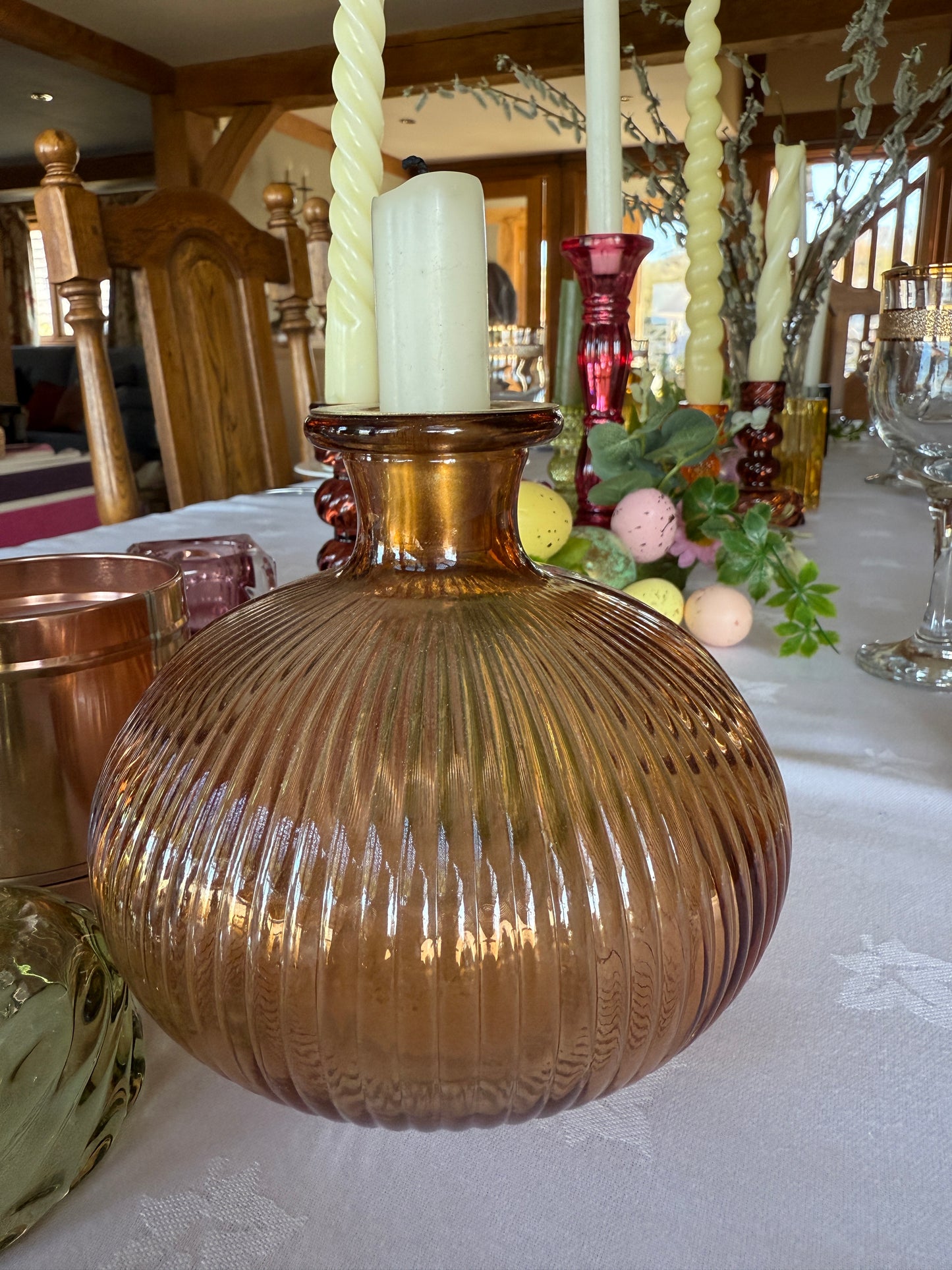 Ribbed Glass Candle Holder