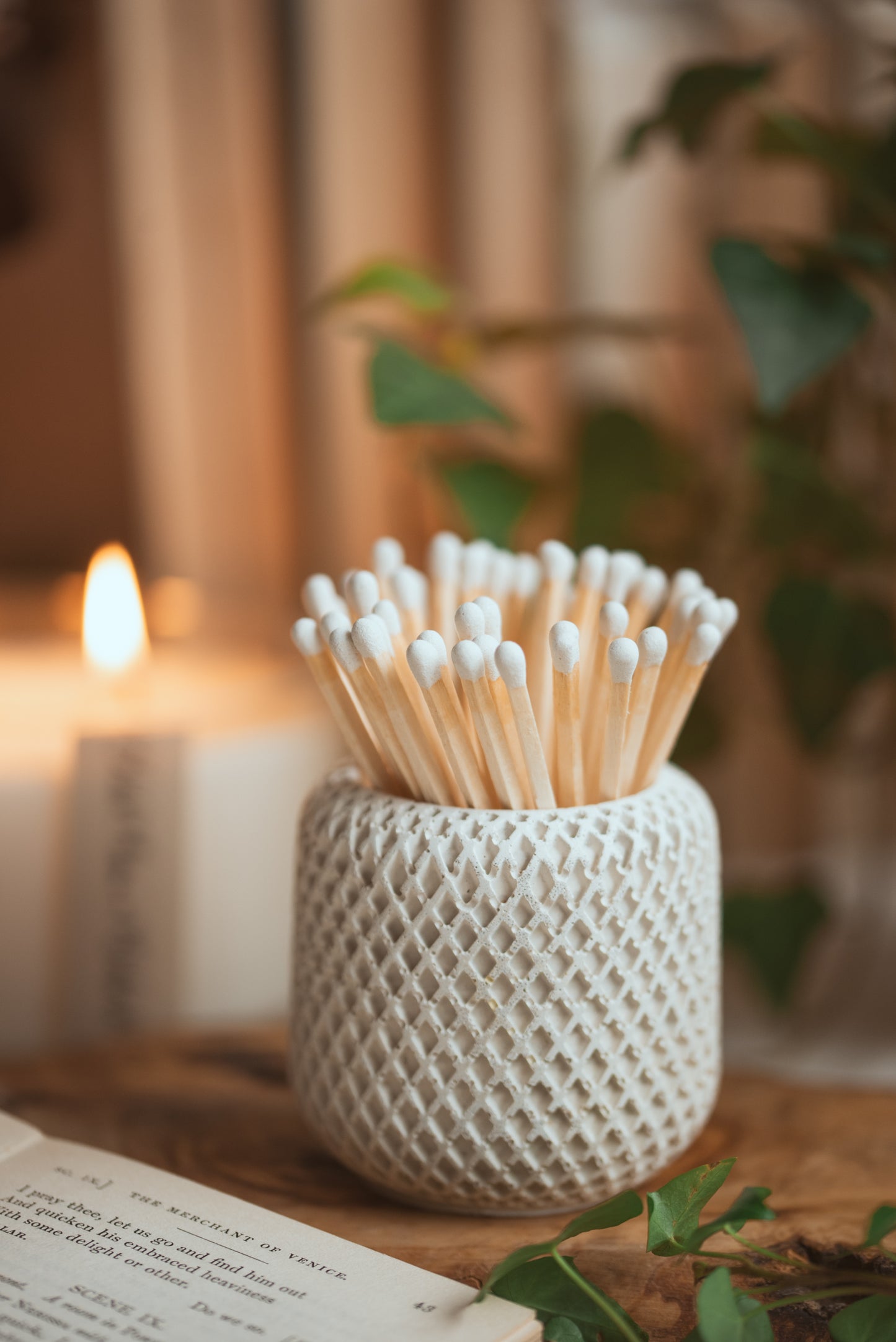 Handmade Jesmonite Match Holder | Portland Stone Effect with Safety Matches