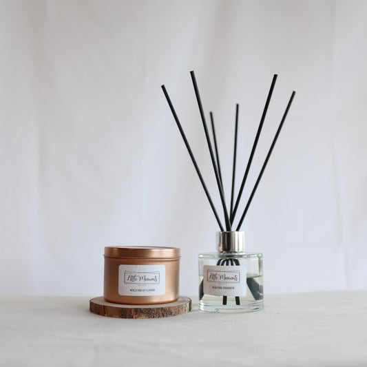 Tinned candle and glass reed diffuser perfect as a special gift