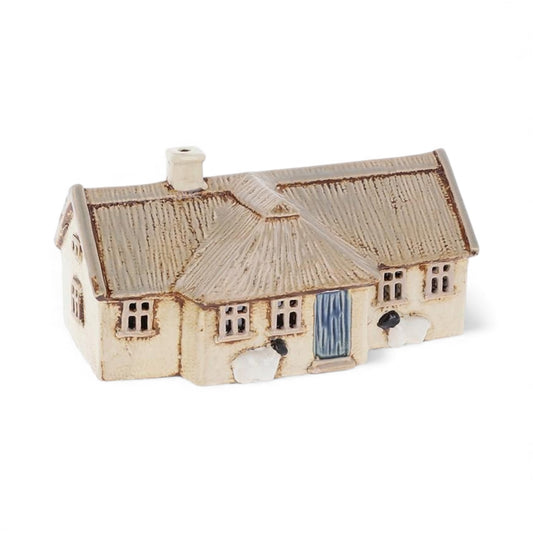 Charming Thatched Croft House Ceramic Tealight Holder with Sheep