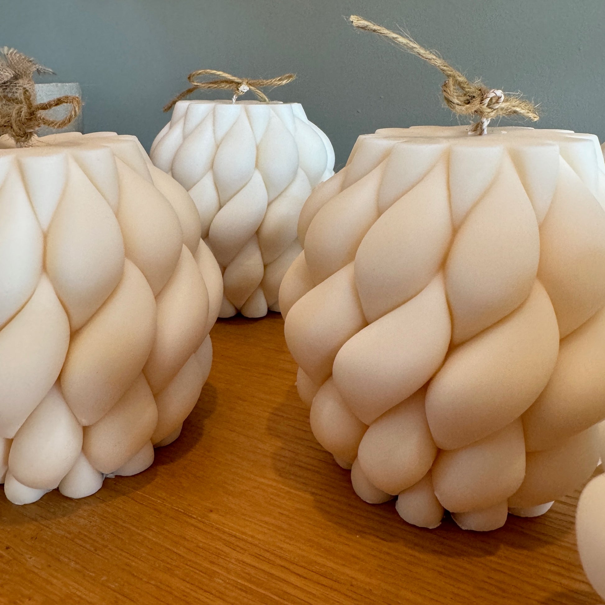 3 x large braided white candles