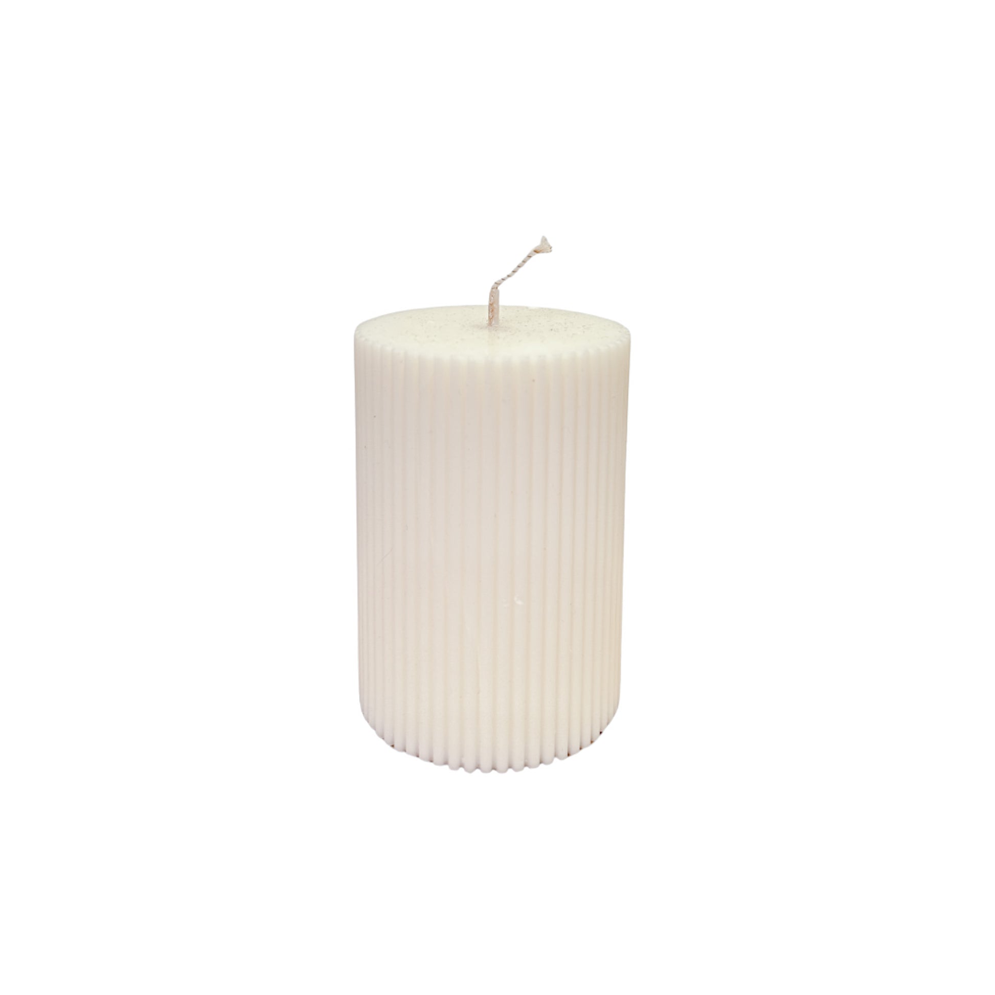 1 x hand poured soy wax ribbed pillar candle on white background 