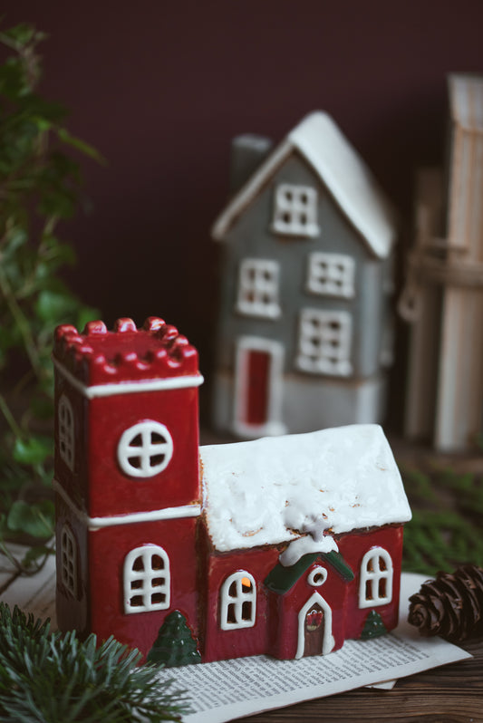 Enchanting Norman Church Tealight Holder- Festive Ceramic Christmas Decoration