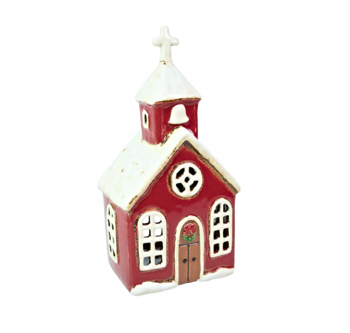 Ceramic Christmas Church Tealight Holder Hamper | Red Chapel Decor with Winter Spice Soy Wax Candles