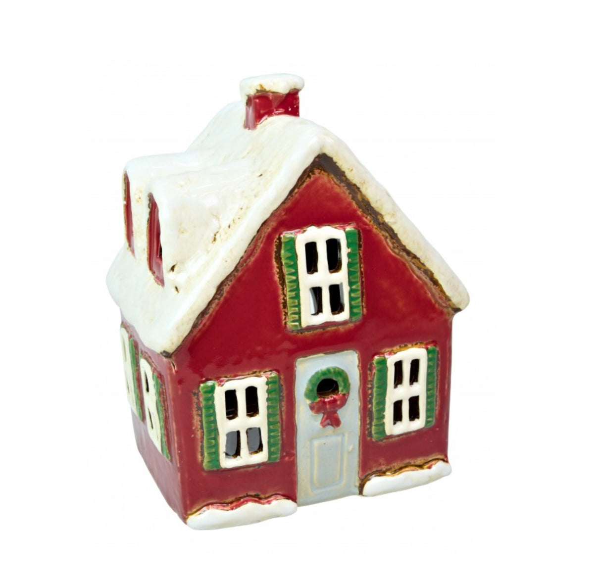Ceramic Red Christmas House Tealight Holder Gift Set | Winter Spice Scented Candles