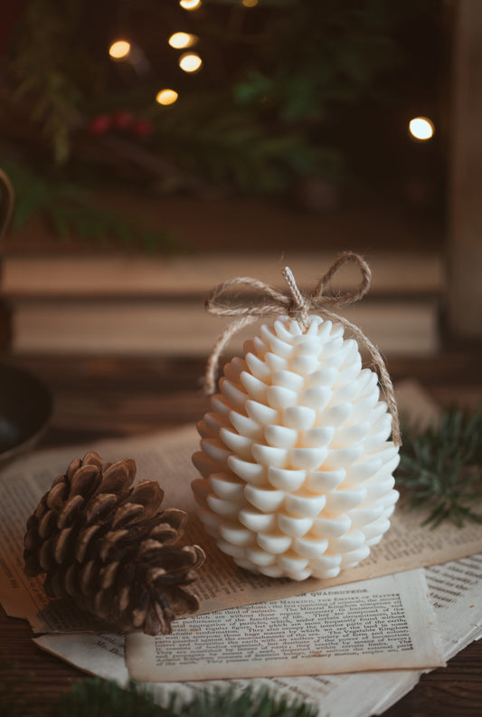 Handcrafted Soy Wax Pine Cone Candle- Unscented Christmas Decoration
