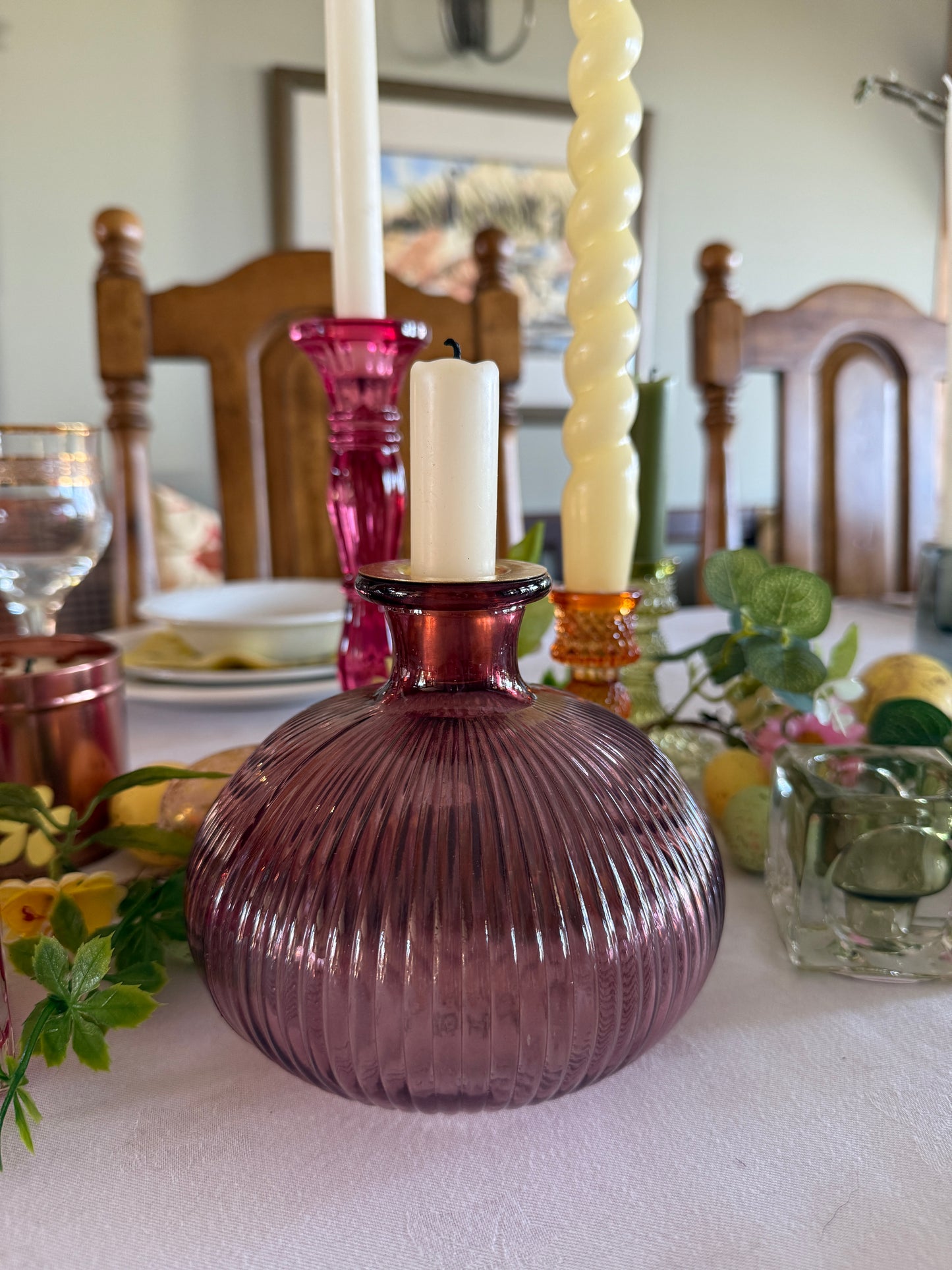 Ribbed Glass Candle Holder