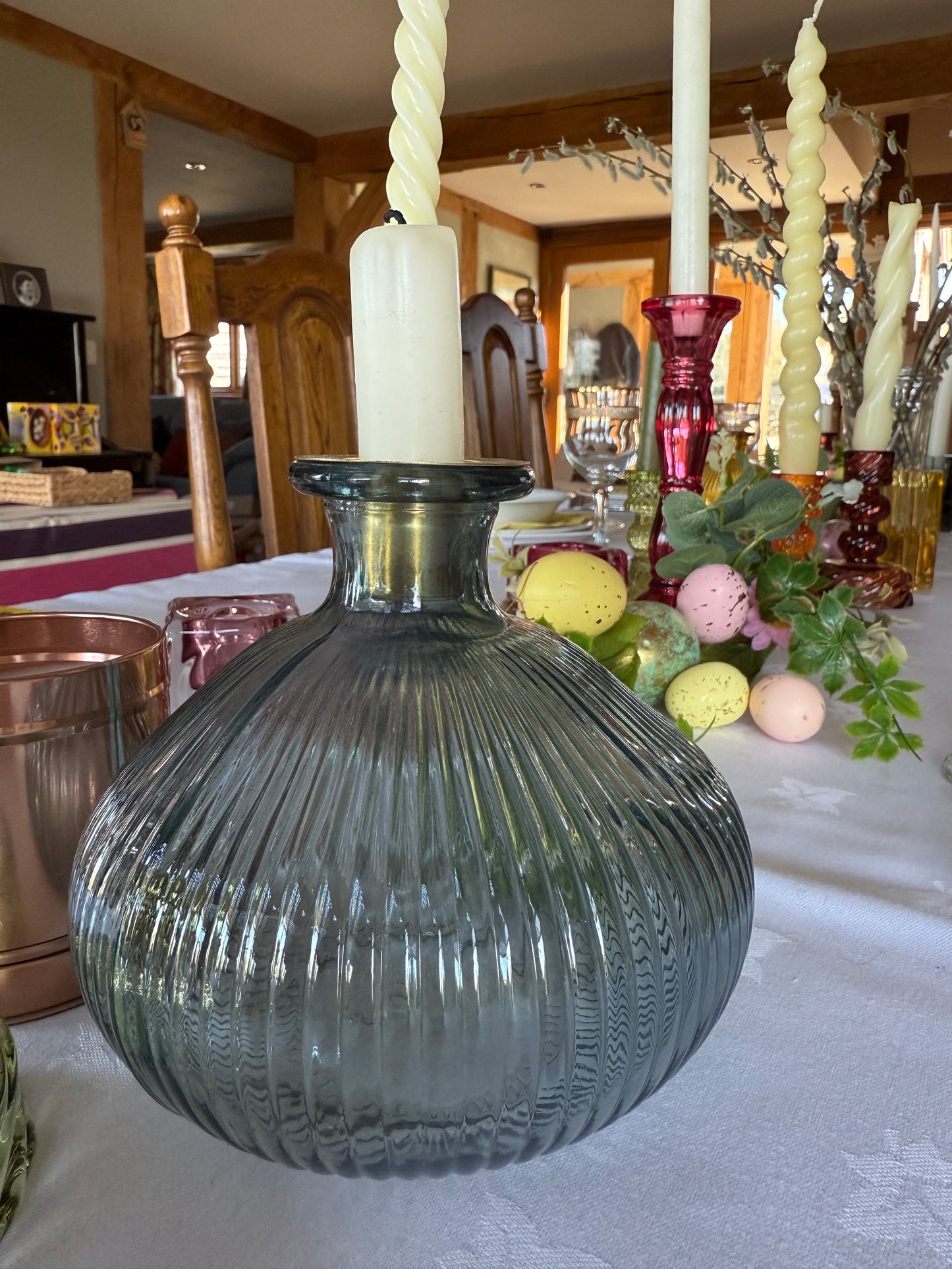 Ribbed Glass Candle Holder