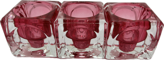 3 x Pink glass tealight holders