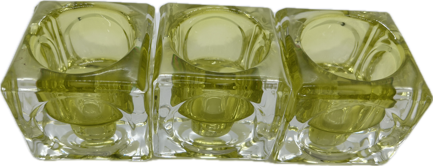 3 x Green square glass tealight holders