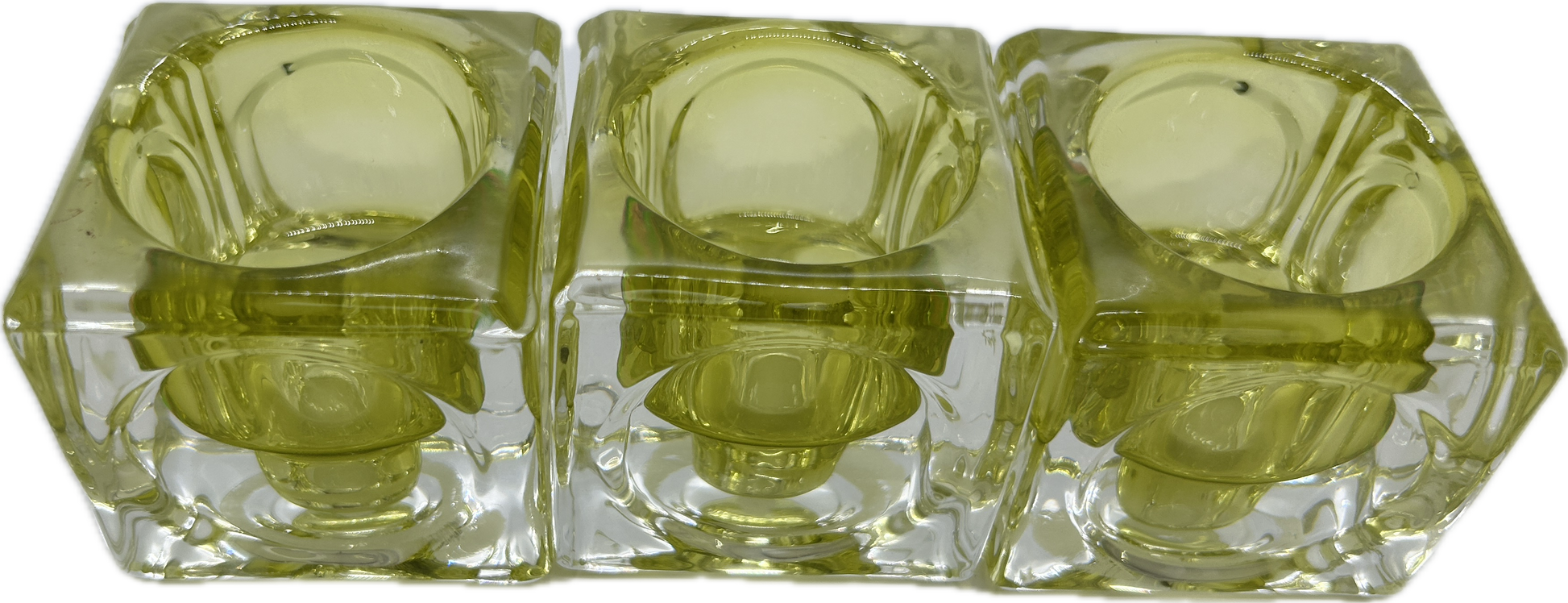 3 x Green square glass tealight holders
