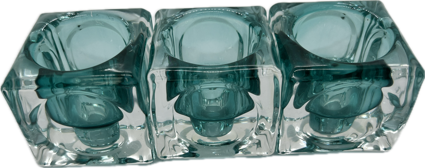 3 x Blue glass tealight holders 