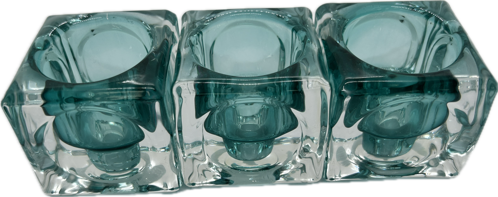 3 x Blue glass tealight holders 
