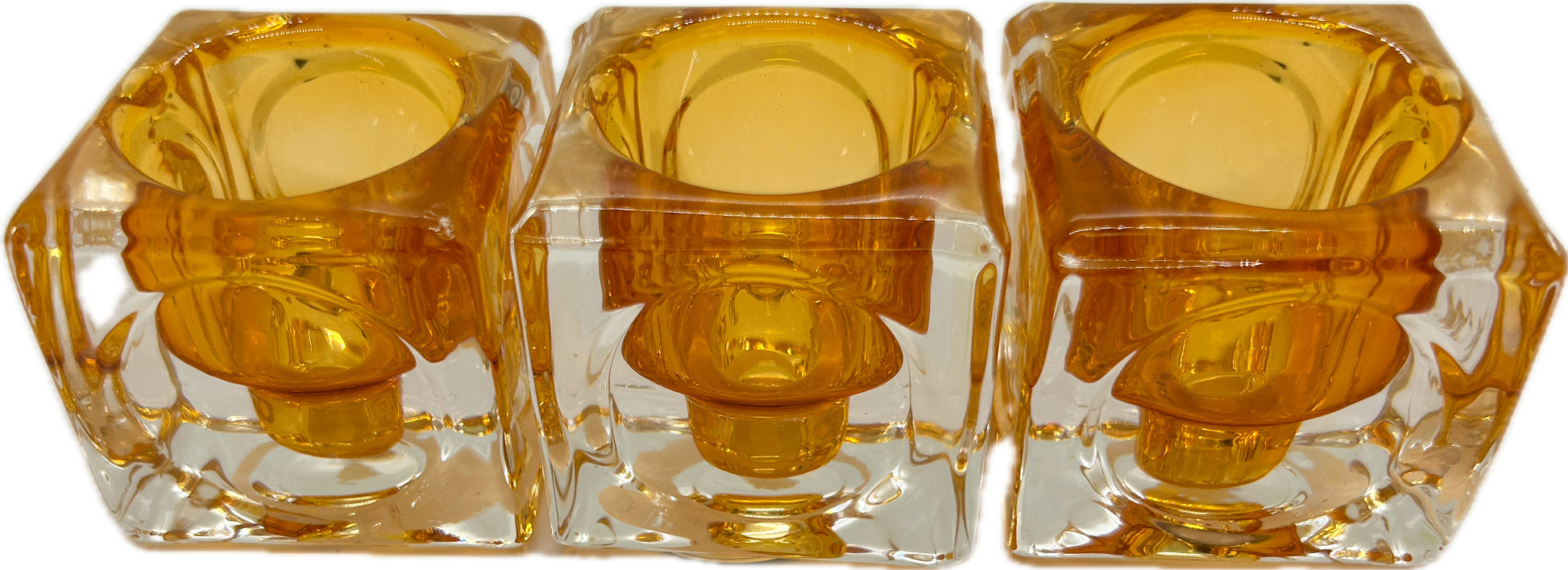 3 x Orange glass tealight holders