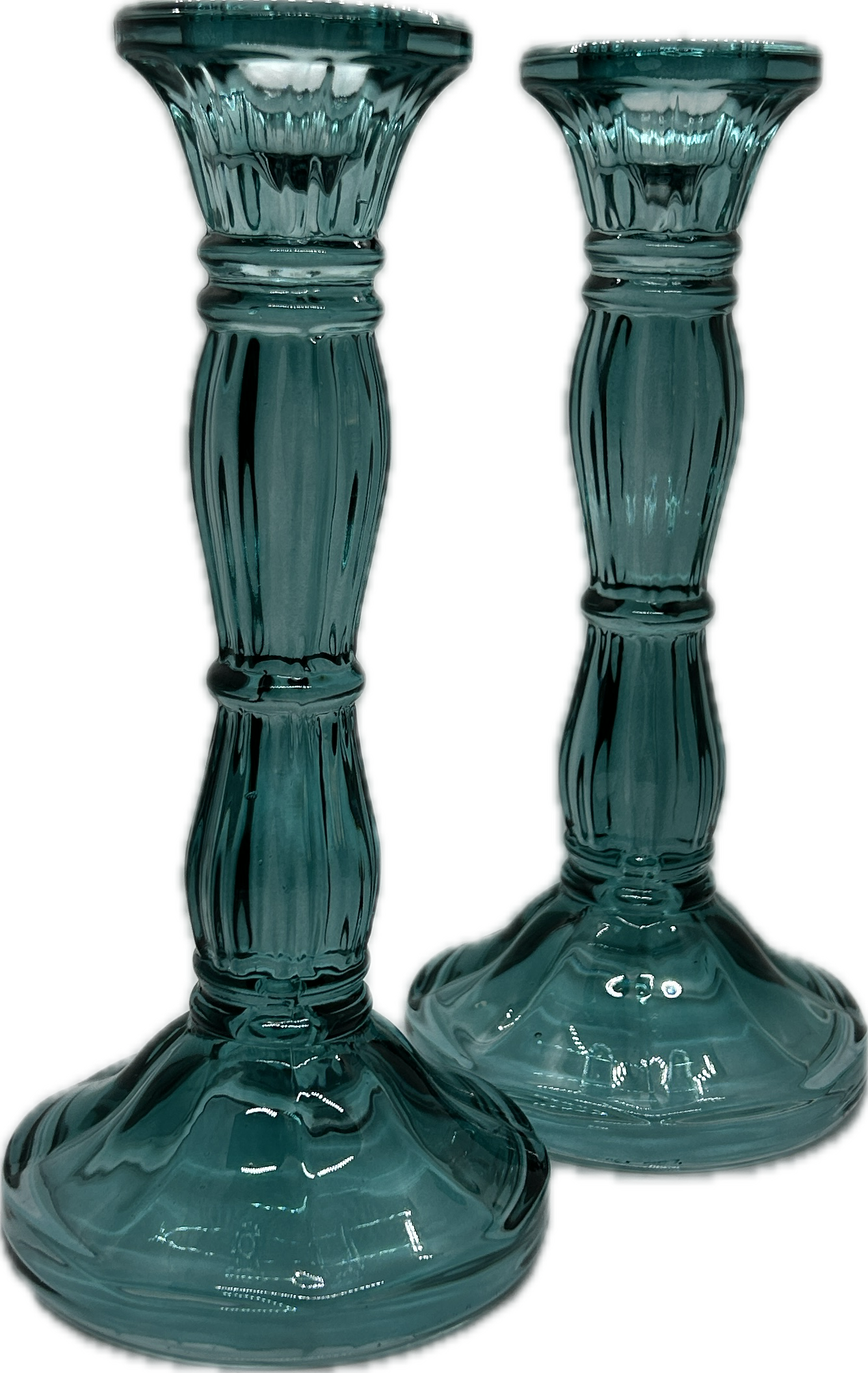 two blue candle sticks