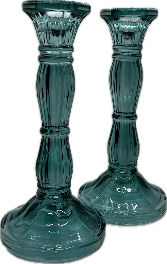 two blue candle sticks