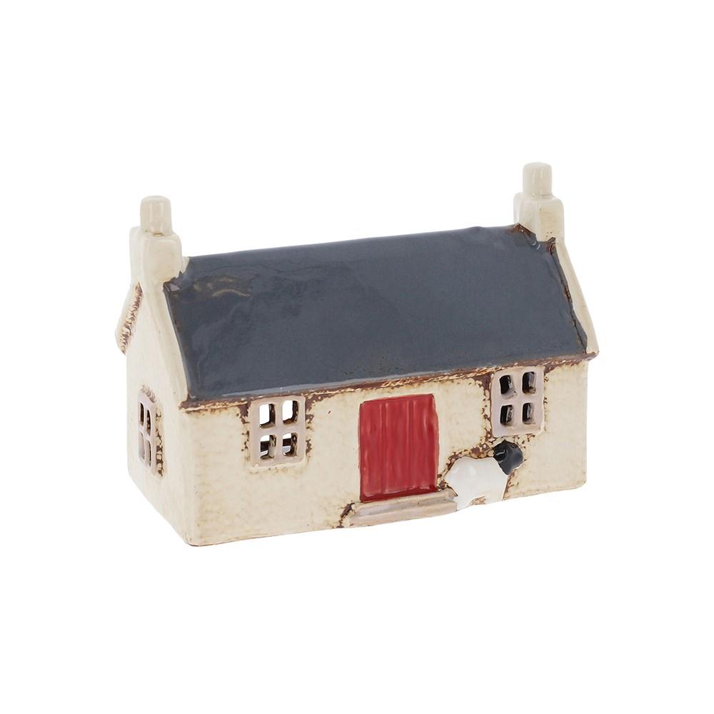 Rustic Ceramic Navy Roof Croft House Tealight Holder with Sheep