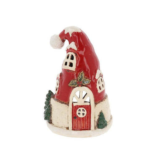 Ceramic Santa Hat House Tealight Holder | Christmas Village Gift Set with Scented Candles