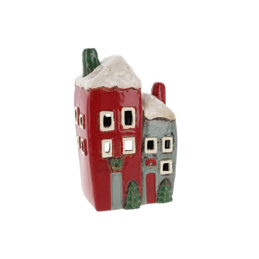Ceramic Christmas Village Double House Tealight Holder Hamper | Winter Spice Soy Wax Candles