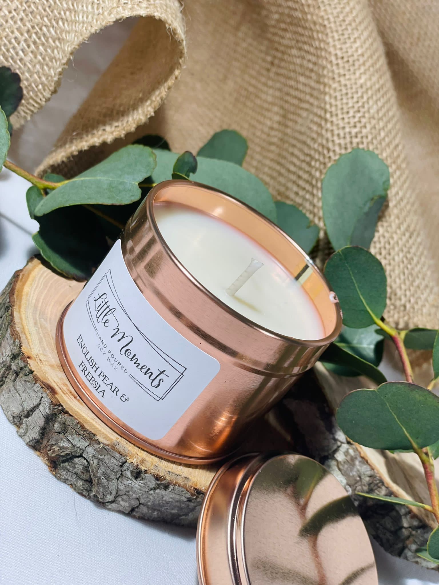 Rose gold tin candle